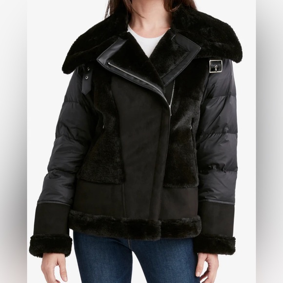 TAHARI FAUX FUR ASYMMETRIC ZIP COAT- like new - Picture 2 of 6